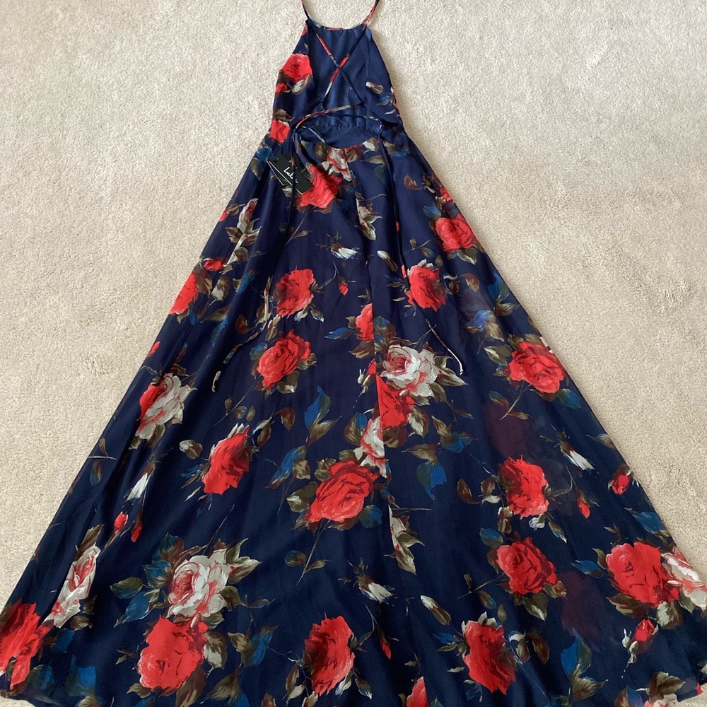 Navy floral lace up Maxi dress New with tags size small